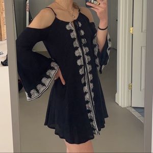 long sleeve off the shoulder navy blue dress